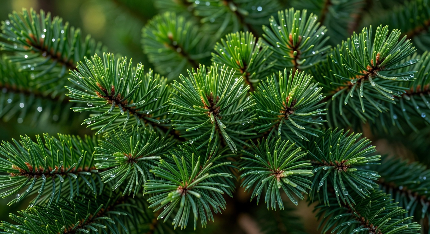 Close up view of lush green pine needles